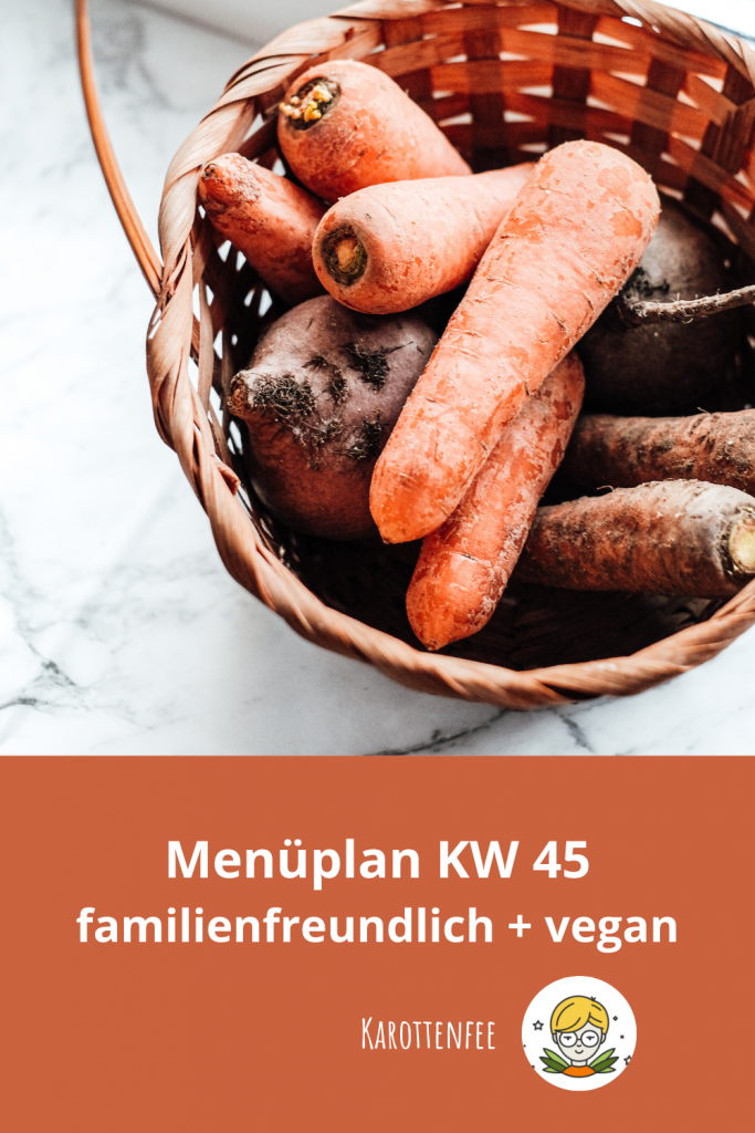 Pinterest-Pin: Menüplan KW 45 familienfreundlich und vegan